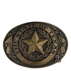 Vintage Tony Lama State of Texas Solid Brass Belt Buckle State Series Western